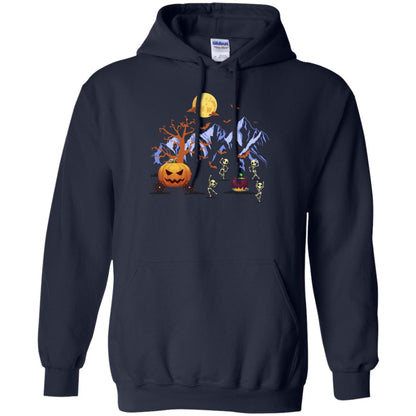 Dancing Skeleton With Pumpkin Funny Halloween Gift Shirt Navy