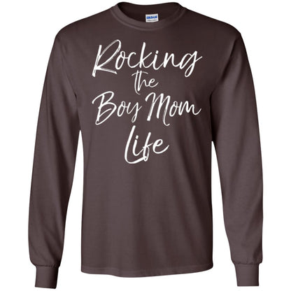 Mom T-shirt Rocking The Boy Mom Life Dark Chocolate