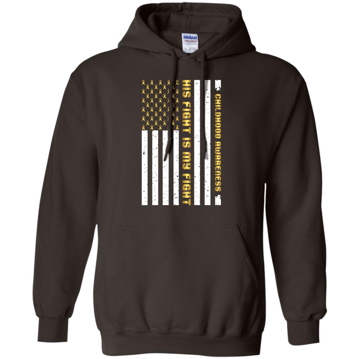 Childhood Awareness His Fight Is My Fight Gold Ribbon Stars Flag Of Usa Shirt Dark Chocolate