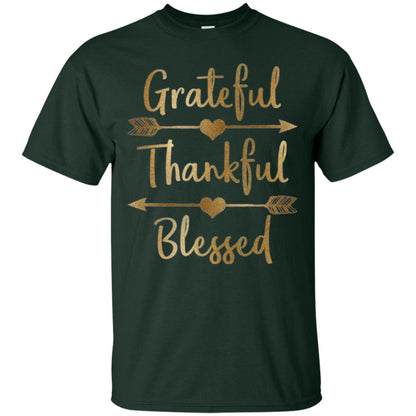 Thanksgiving T-shirt Grateful Thankful Blessed Forest Green