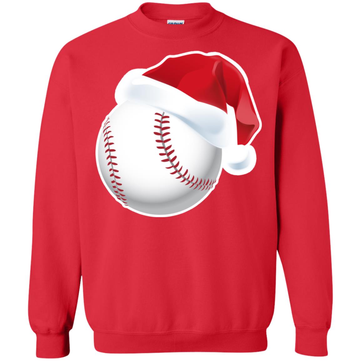 Baseball With Santa Claus Hat X-mas Shirt For Baseball Lovers Red