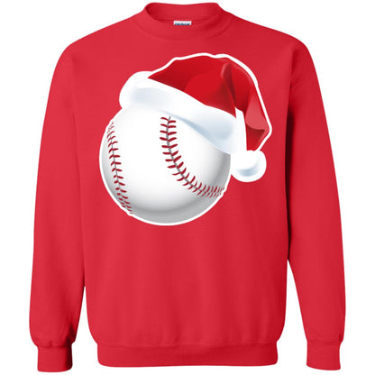 Baseball With Santa Claus Hat X-mas Shirt For Baseball Lovers Red
