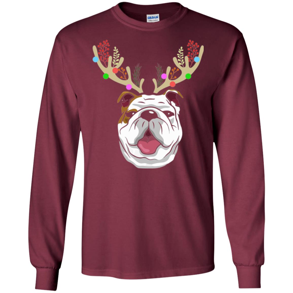 Dog Lovers T-shirt Funny Bulldogs With Antlers Maroon
