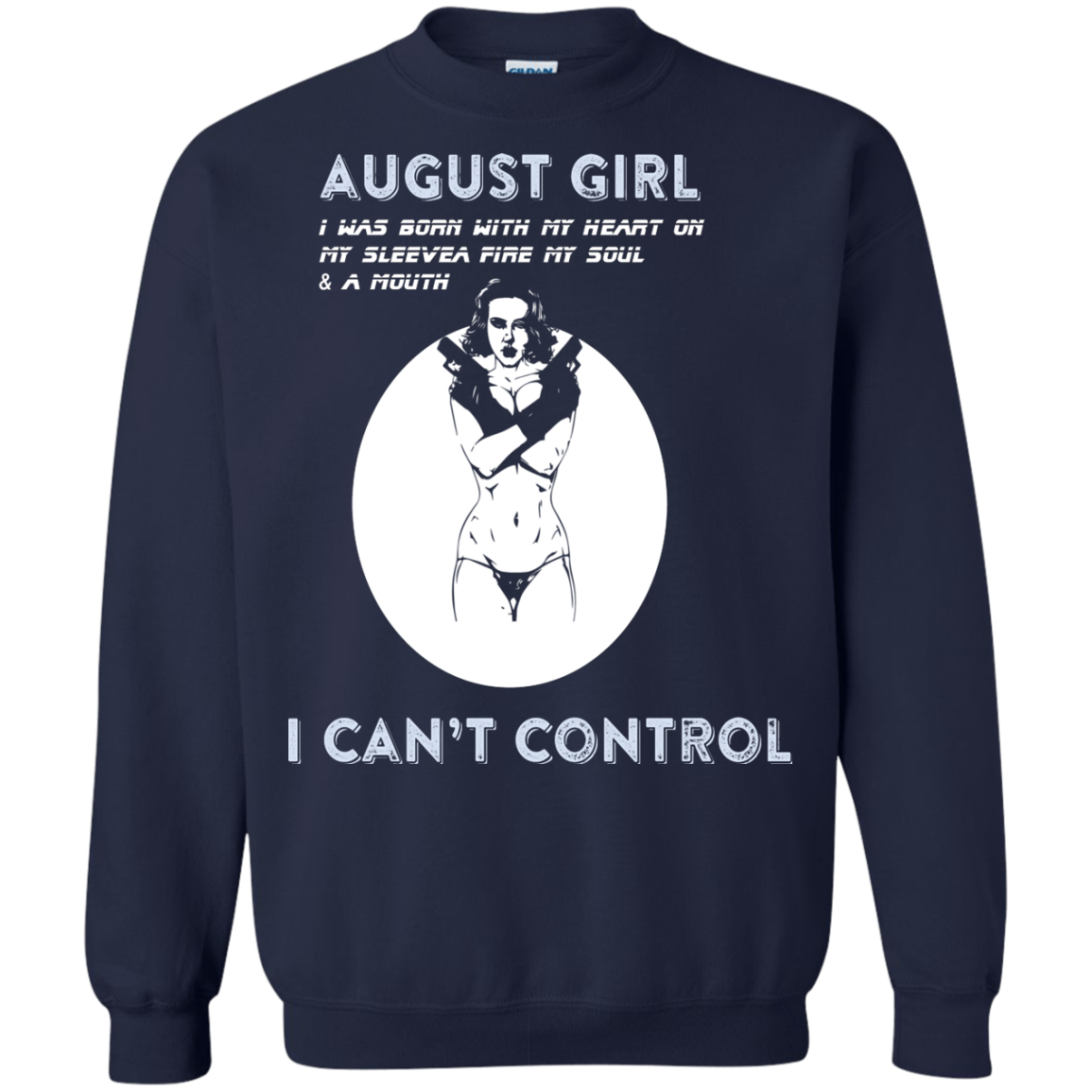 August Girl I Was Born With My Heart T-shirt Navy