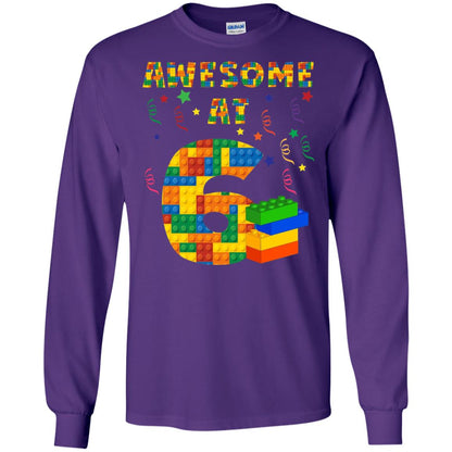 Awesome At 6 Age 6 Six Blocks Bricks Theme Shirt Purple