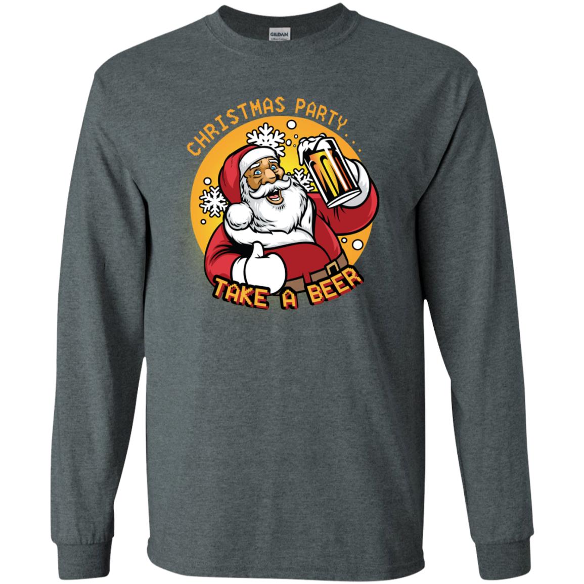 Christmas Party Take A Beer Santa X-mas Gift Shirt Dark Heather