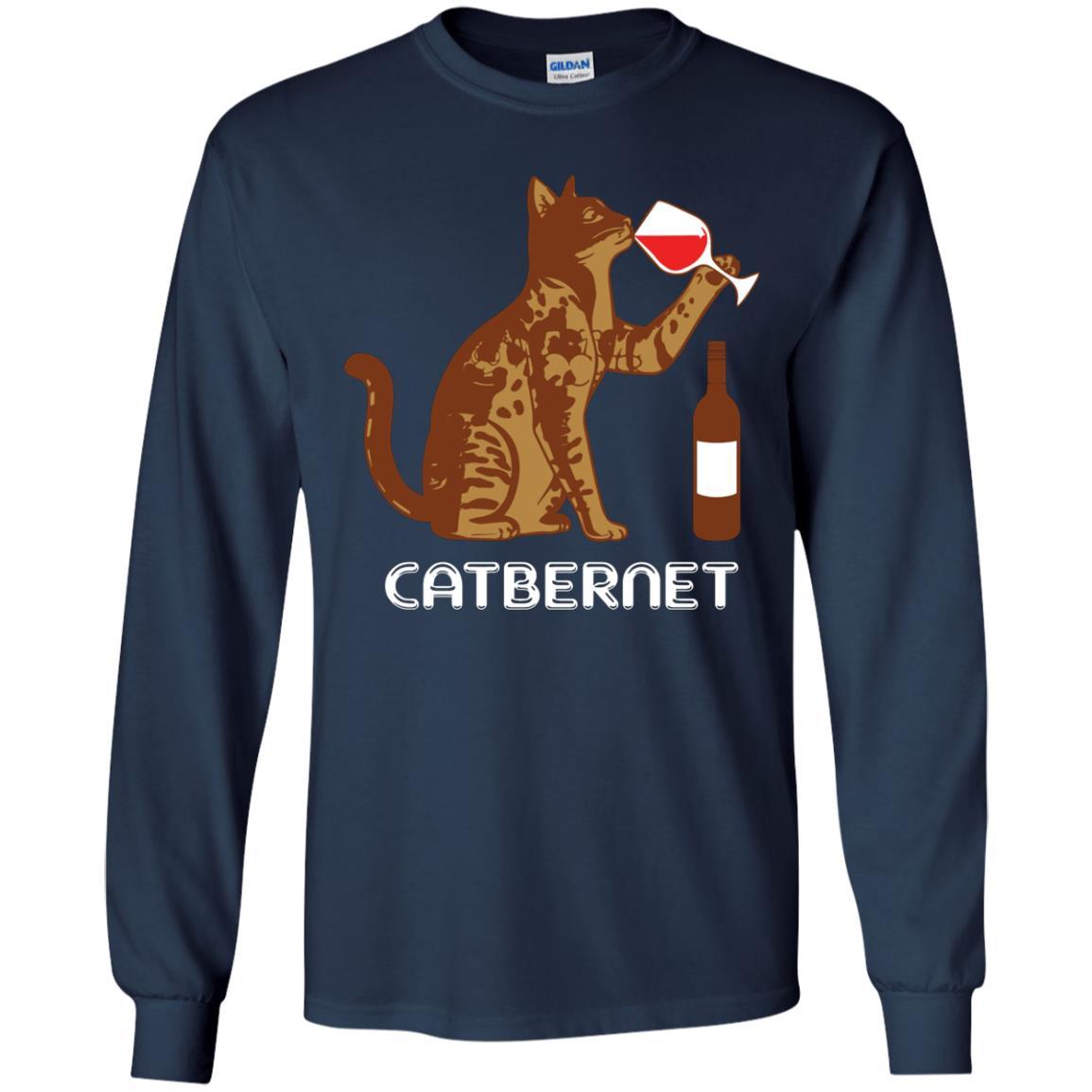 Cat Lovers T-shirt Catbernet Cat Wine Navy
