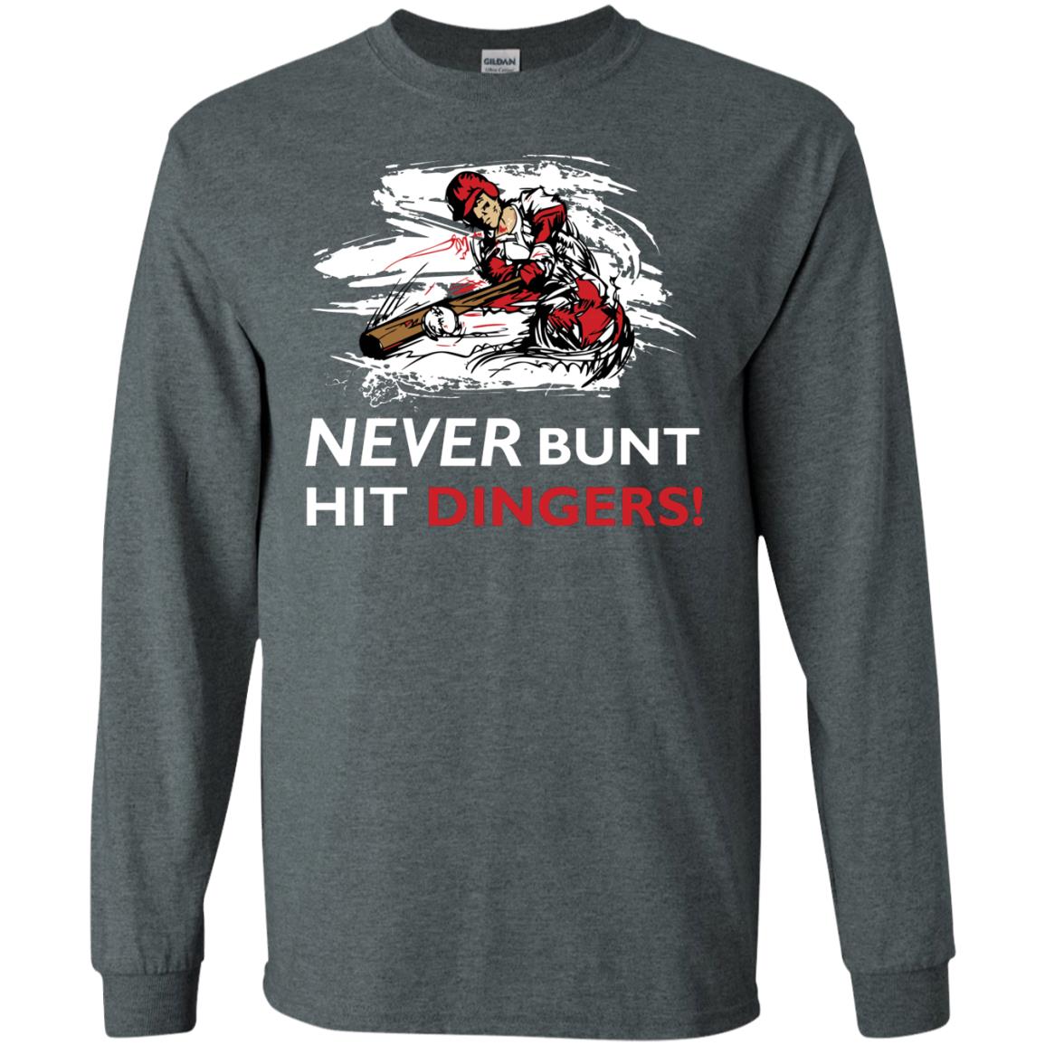 Baseball Lover T-shirt Never Bunt Hit Dingers Dark Heather