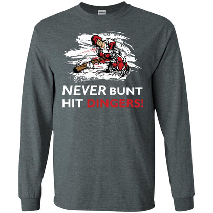 Baseball Lover T-shirt Never Bunt Hit Dingers Dark Heather