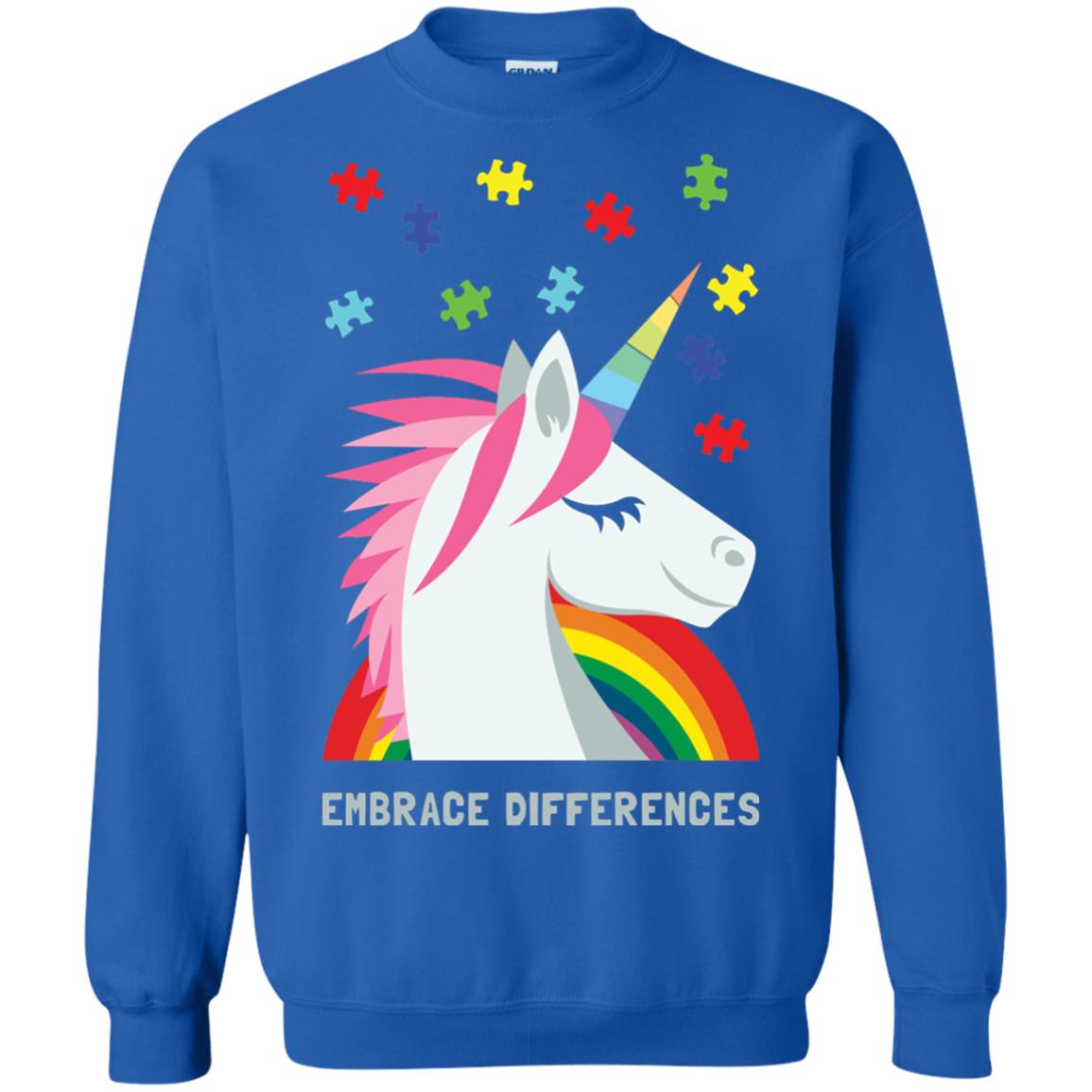 Autism Awareness Shirt Unicorn Puzzle Embrace Differences Royal