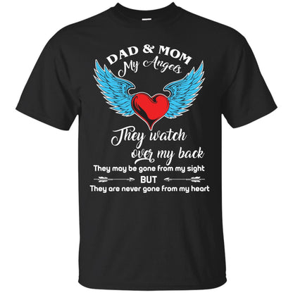 Dad And Mom My Angels They Watch Over My Back Family T-shirt Black