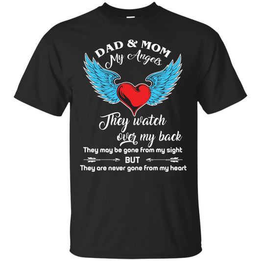 Dad And Mom My Angels They Watch Over My Back Family T-shirt Black