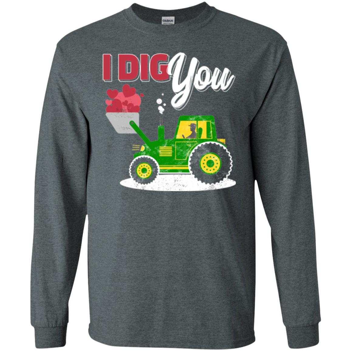 Farmer Valentines Day T-shirt Farm Tractor I Dig You Dark Heather