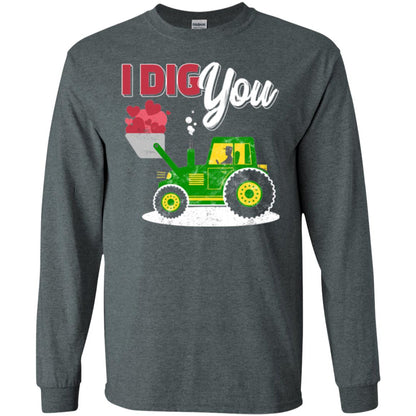 Farmer Valentines Day T-shirt Farm Tractor I Dig You Dark Heather