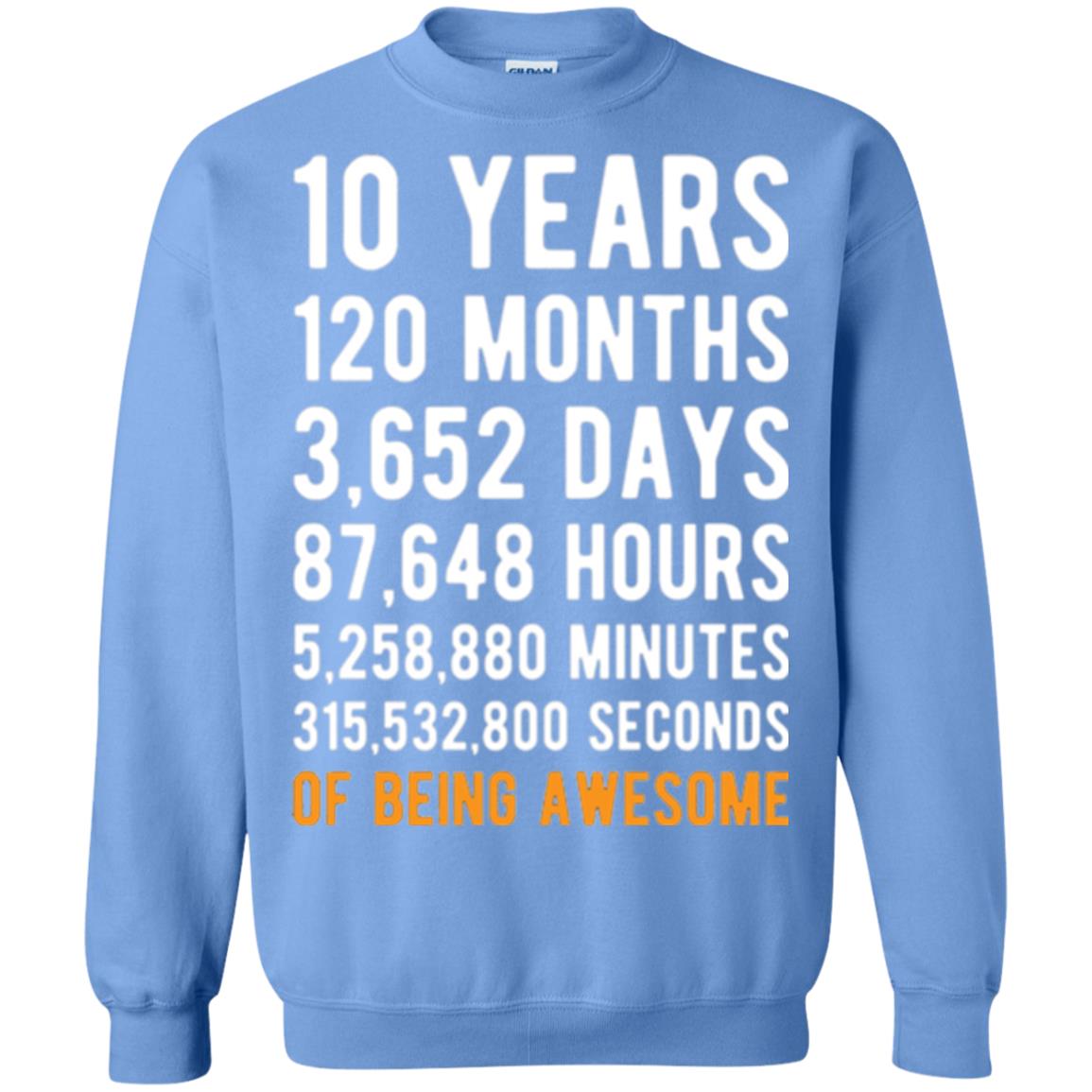 Birthday T-shirt 10 Years Old Of Being Awesome Carolina Blue