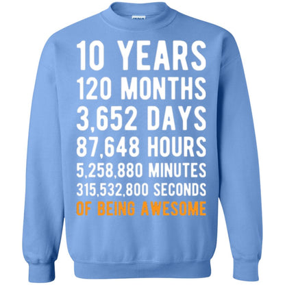 Birthday T-shirt 10 Years Old Of Being Awesome Carolina Blue
