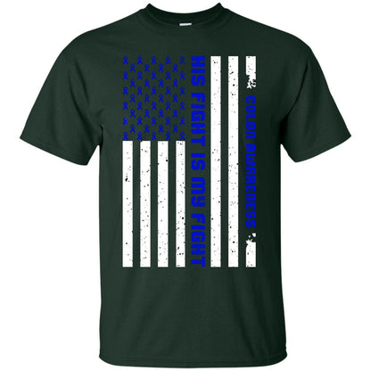 Colon Awareness His Fight Is My Fight Dark Blue Ribbon Stars Flag Of Usa Shirt Forest