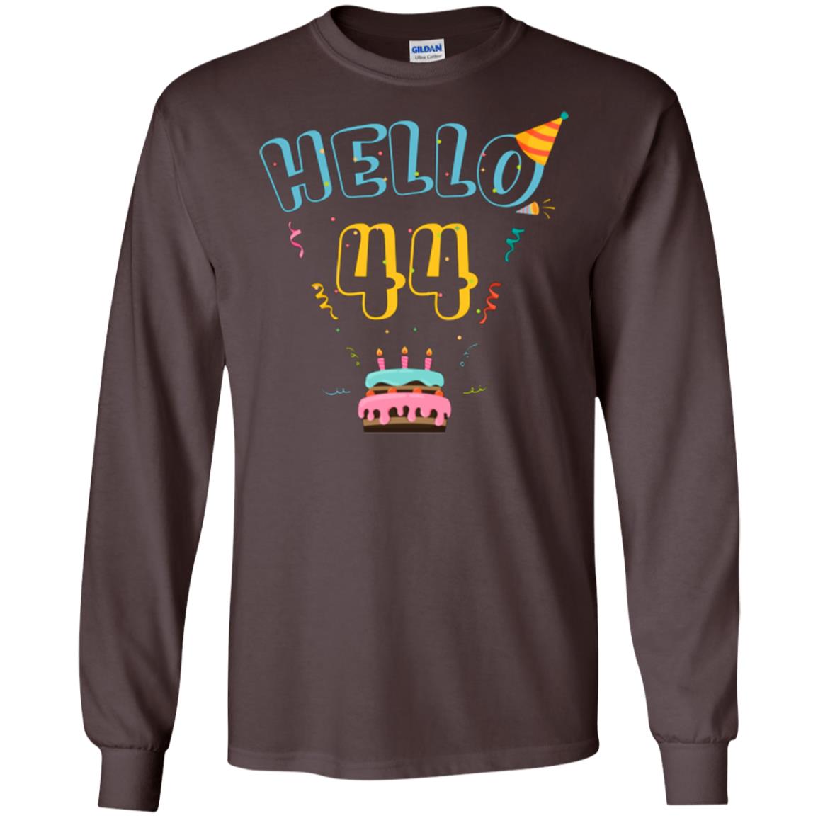 Hello 44 Forty Four 44th 1974s Birthday Gift Shirt Dark Chocolate