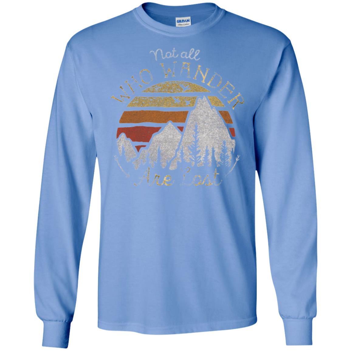 Gradient Mountain Gold T-shirt Not All Who Wander Are Lost Carolina Blue
