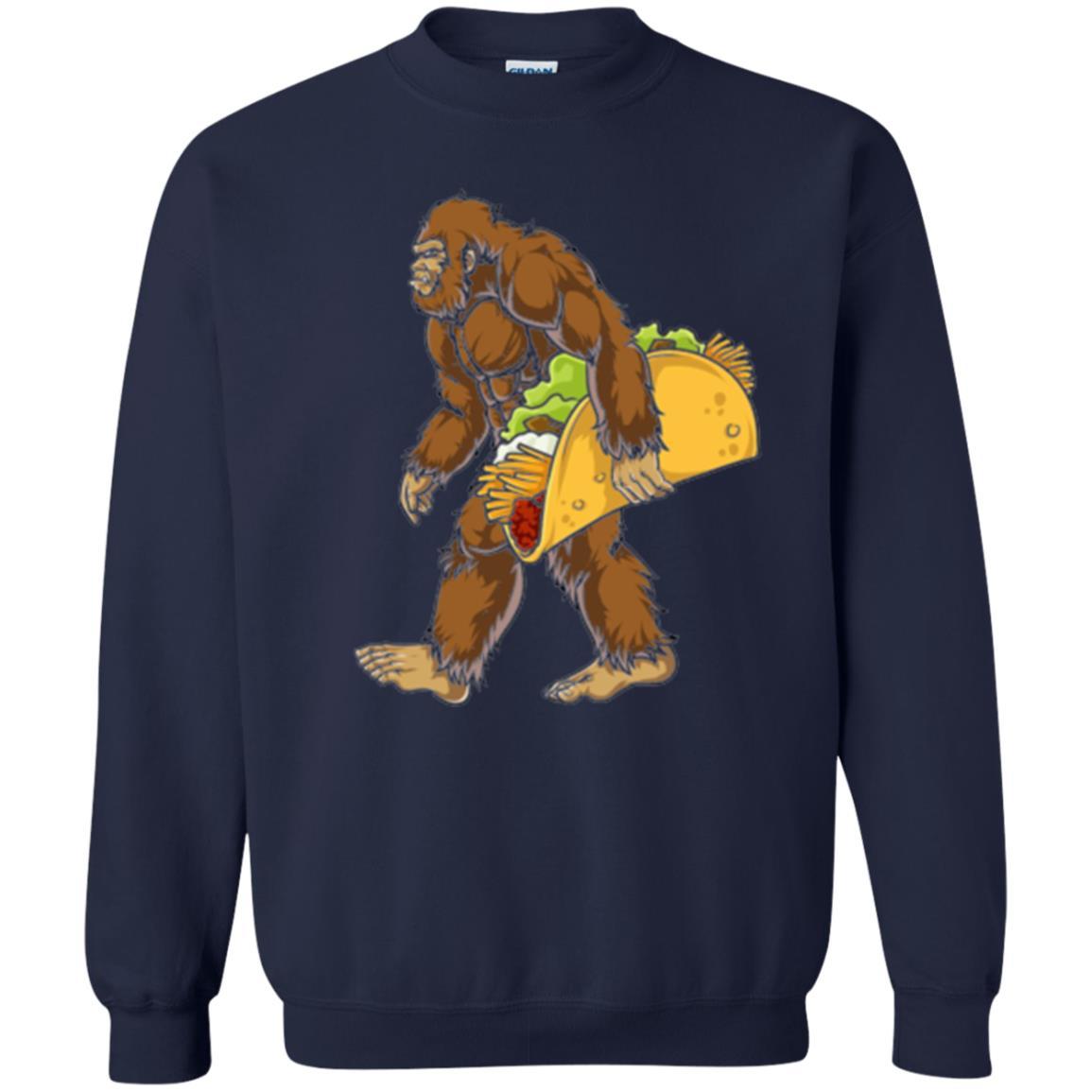 Camping T-shirt Bigfoot Sasquatch Carrying Taco Navy