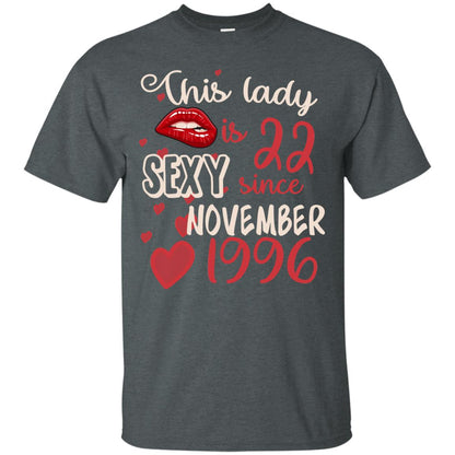 This Lady Is 22 Sexy Since November 1996 22nd Birthday Shirt For November Womens Dark Heather