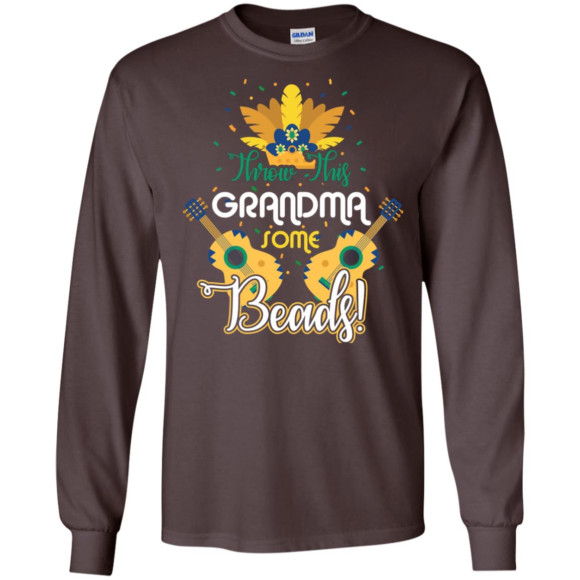 Mardi Gras T-shirt Throw This Grandma Some Beads Dark Chocolate