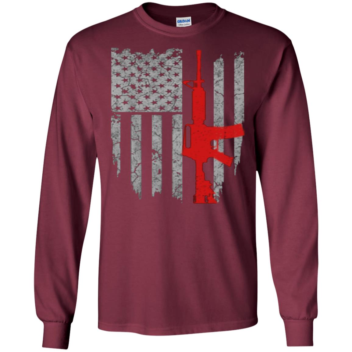Hunting Lover T-shirt Gun Usa Flag Maroon