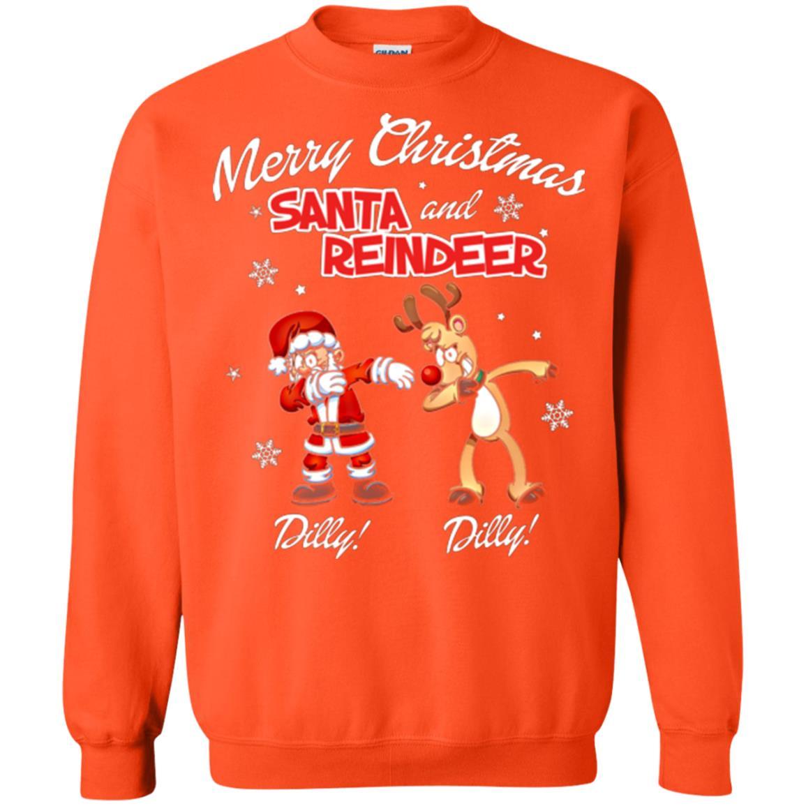 Christmas T-shirt Merry Christmas Santa And Reindeer Dilly Dilly Orange