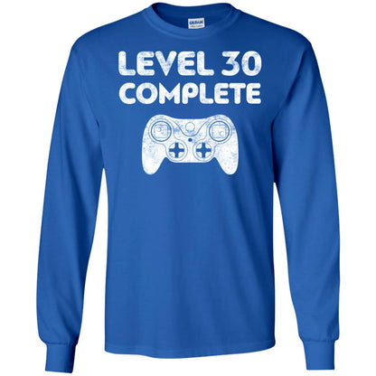 Level 30 Complete Video Gamer 30th Birthday Shirt Royal