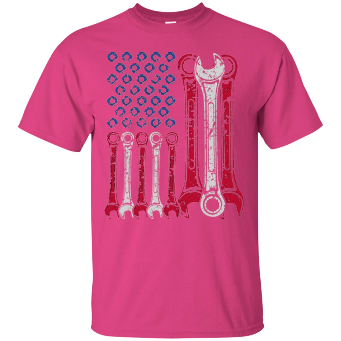 Mechanic T-shirt Usa Red White Blue American Flag Heliconia