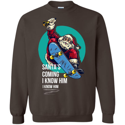 Christmas T-shirt Santa's Coming I Know Him Dark Chocolate
