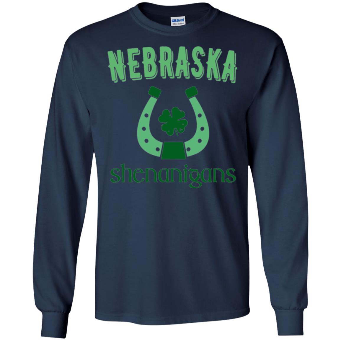 Nebraska Shenanigans Horseshoe Clover St Patrick_s Day T-shirt Navy