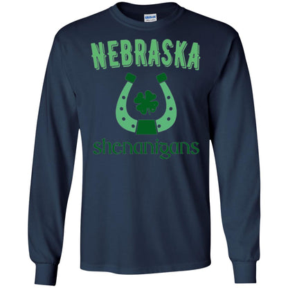 Nebraska Shenanigans Horseshoe Clover St Patrick_s Day T-shirt Navy