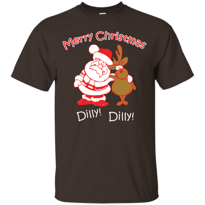 Christmas T-Shirt Merry Christmas Santa And Reindeer Dilly! Dilly! Dark Chocolate