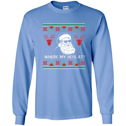 Christmas T-shirt Santa Claus Where My Hos At T-shirt Carolina Blue