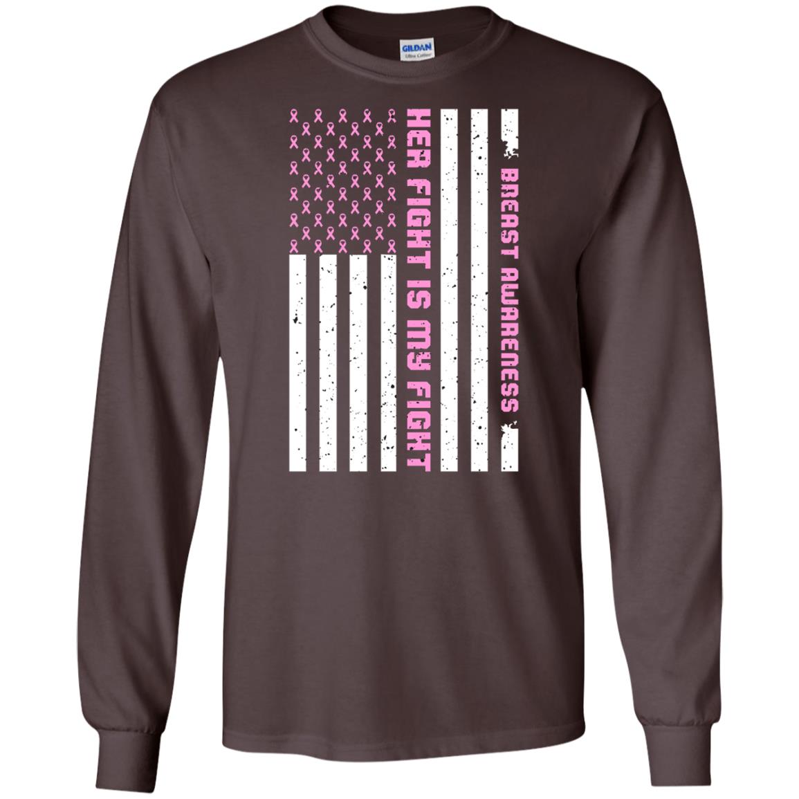 Breast Awareness His Fight Is My Fight Pink Ribbon Stars Flag Of Usa Shirt Dark Chocolate