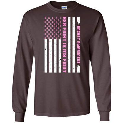Breast Awareness His Fight Is My Fight Pink Ribbon Stars Flag Of Usa Shirt Dark Chocolate