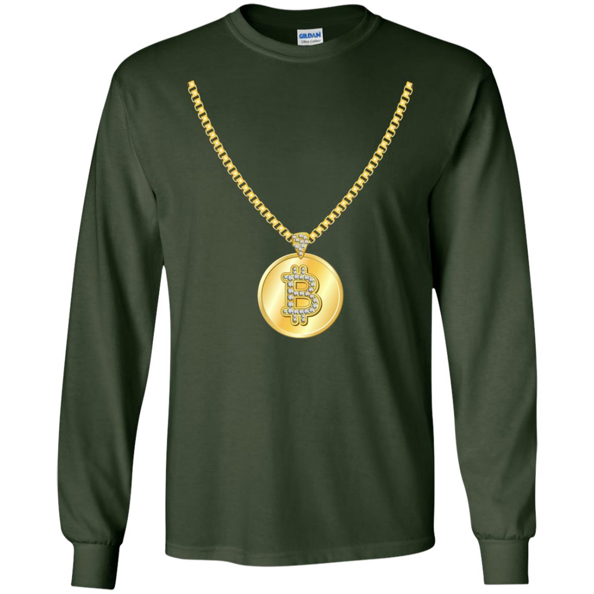 Funny Bitcoin T-shirt Gold Chain Cryptocurrency Necklace Forest Green