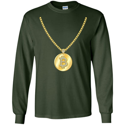 Funny Bitcoin T-shirt Gold Chain Cryptocurrency Necklace Forest Green