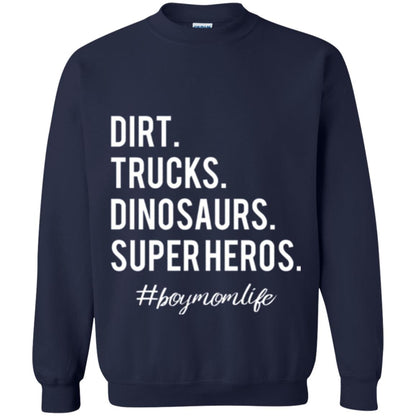 Dirt Trucks Dinosaurs Super Heros #boymomlife Mommy T-shirt Navy