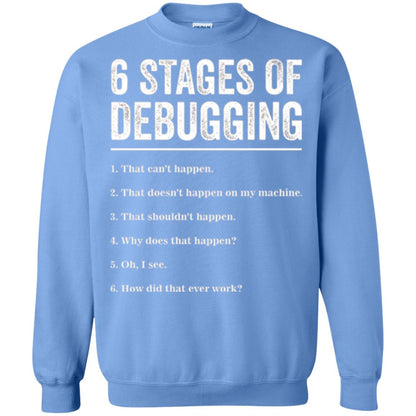 Programmer T-shirt 6 Stages Of Debugging Carolina Blue