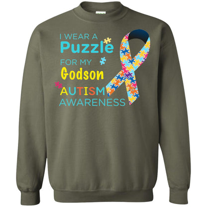 I Wear Puzzle For My Godson Autism Awareness Shirt Military Green