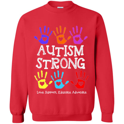 Autism Awareness T-shirt Autism Strong Love Support Educate Advocate Red