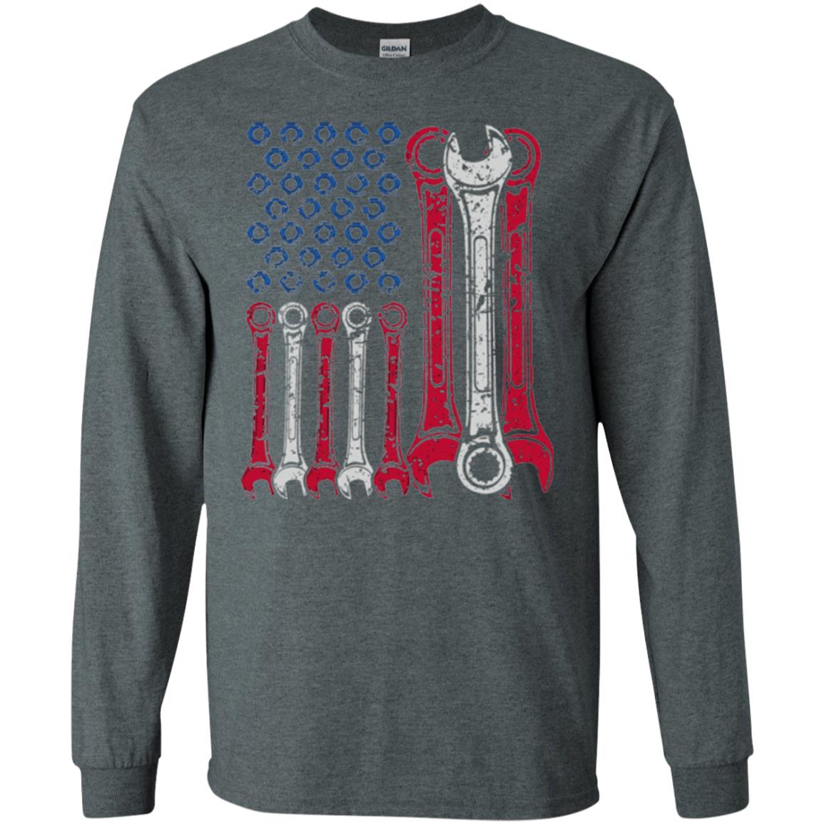 Mechanic T-shirt Usa Red White Blue American Flag Dark Heather