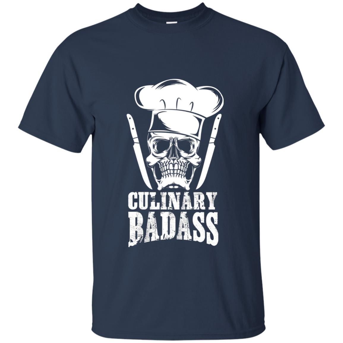 Culinary Badass Funny Chef Skull Knifes Cooking Tshirt Navy