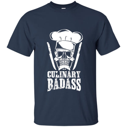 Culinary Badass Funny Chef Skull Knifes Cooking Tshirt Navy