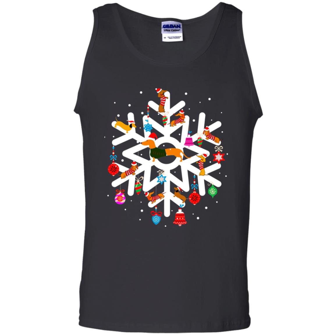 Winter Snow Flower Decorating Bauble And Dachshund X-mas Gift Shirt Black
