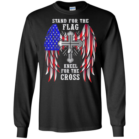 Christian T-shirt Stand For The Flag Kneel For The Cross Black