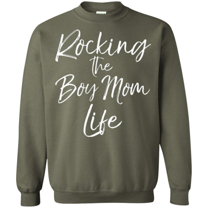 Mom T-shirt Rocking The Boy Mom Life Military Green