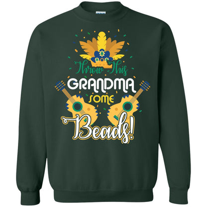 Mardi Gras T-shirt Throw This Grandma Some Beads Forest Green